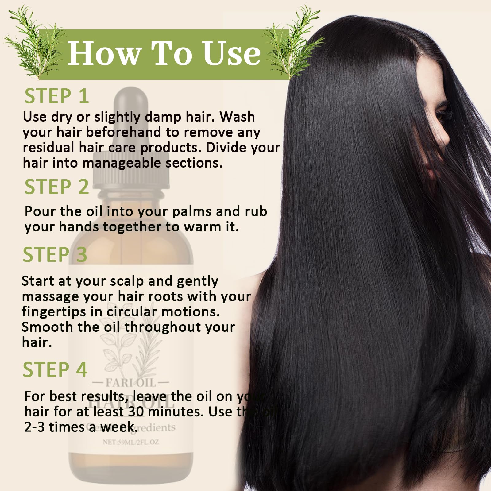 Close-up of glossy hair after using Fari Oil for smoother texture