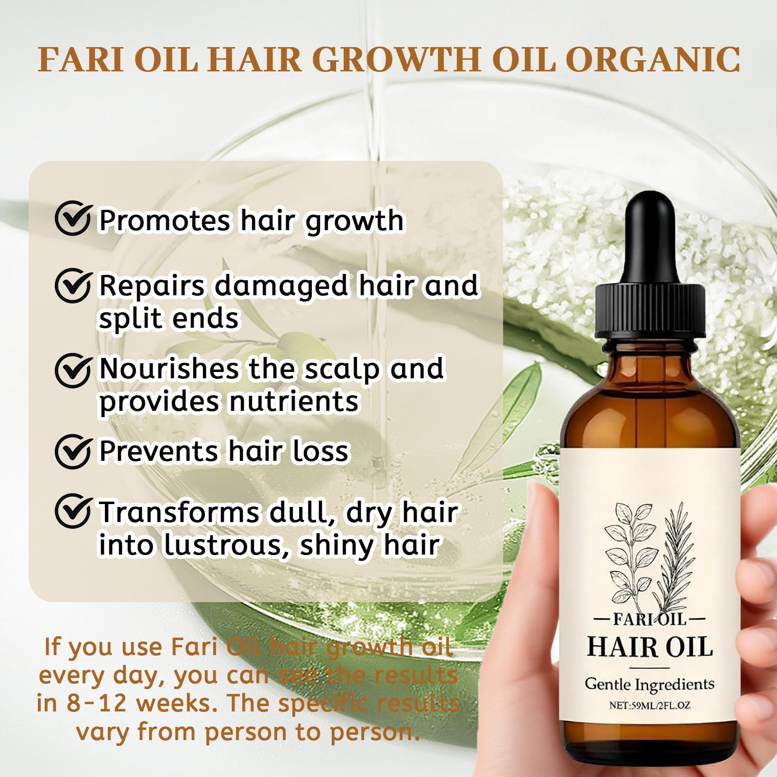 Pour shot of Fari Oil demonstrating quick absorption for daily use