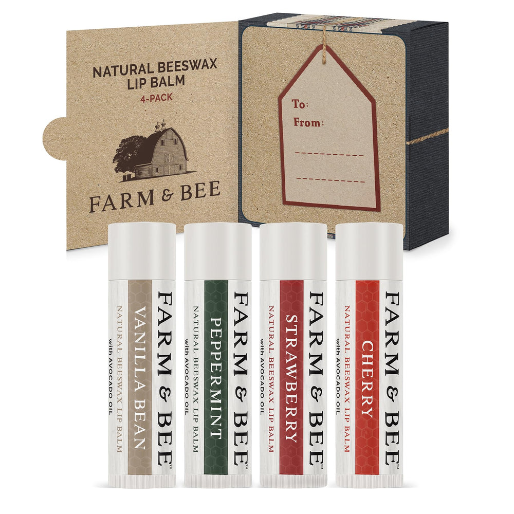 Farm & Bee eco-friendly packaging on lip balm set.