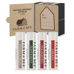 Farm & Bee eco-friendly packaging on lip balm set.
