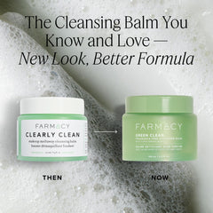 Farmacy Green Clean balm on hand ready to melt makeup gently