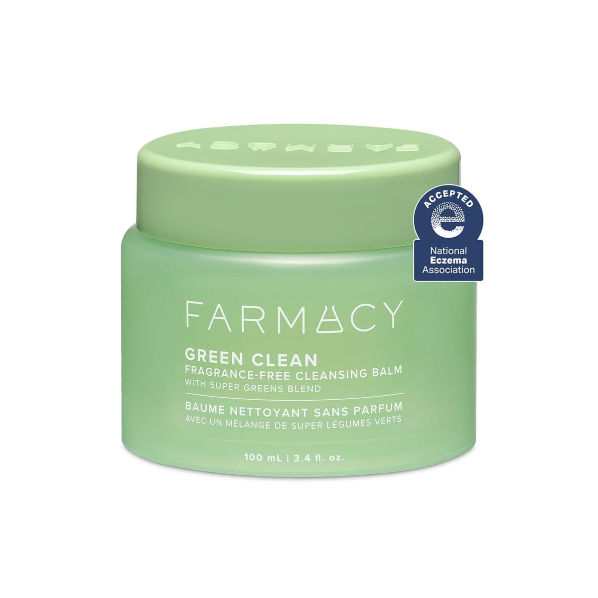 Farmacy Green Clean remover balm jar shown for fragrance-free makeup removal