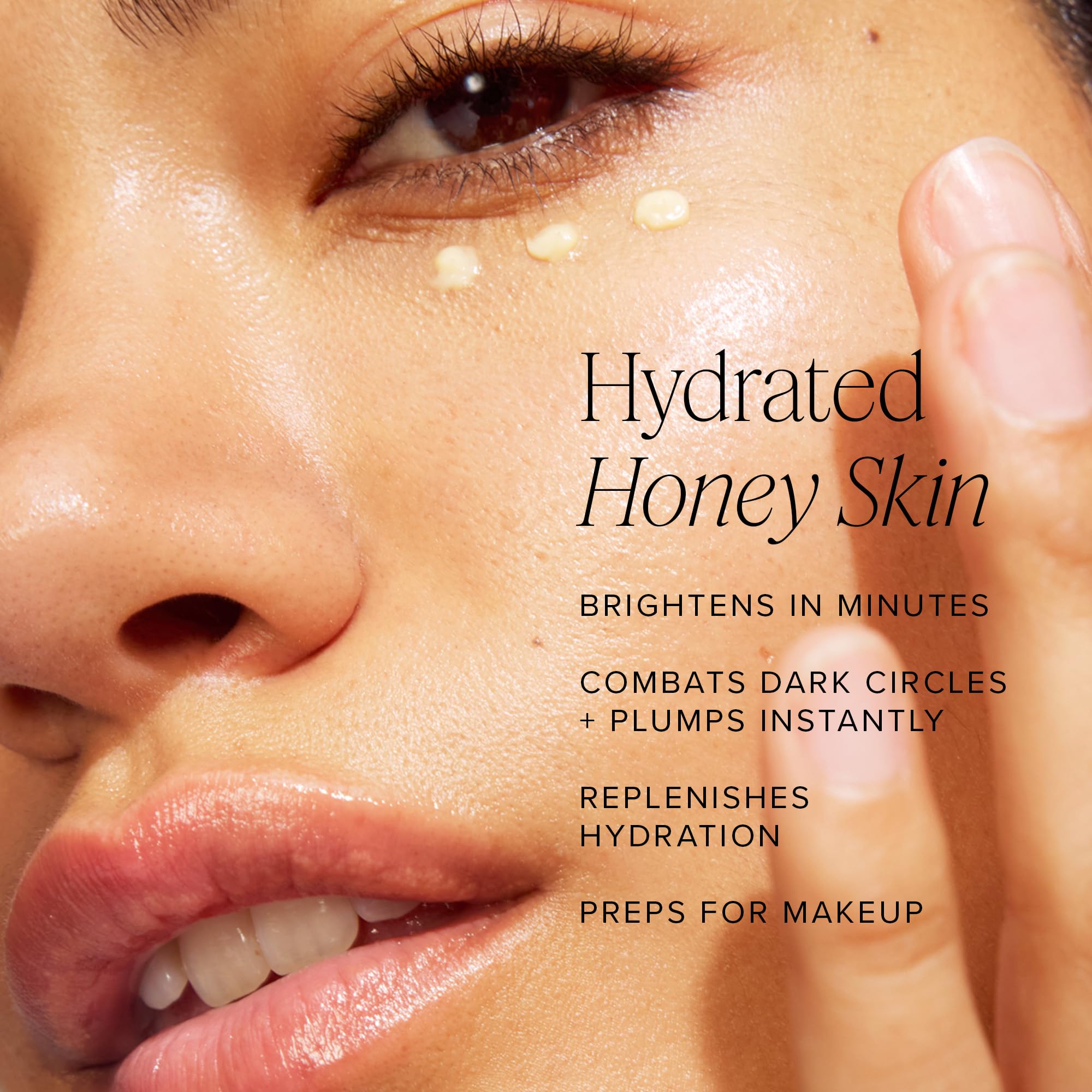 Farmacy Honey Halo close-up highlights plump, nourished skin effect.