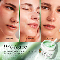 Farmacy balm-on-skin application showing cleansing action for makeup removal
