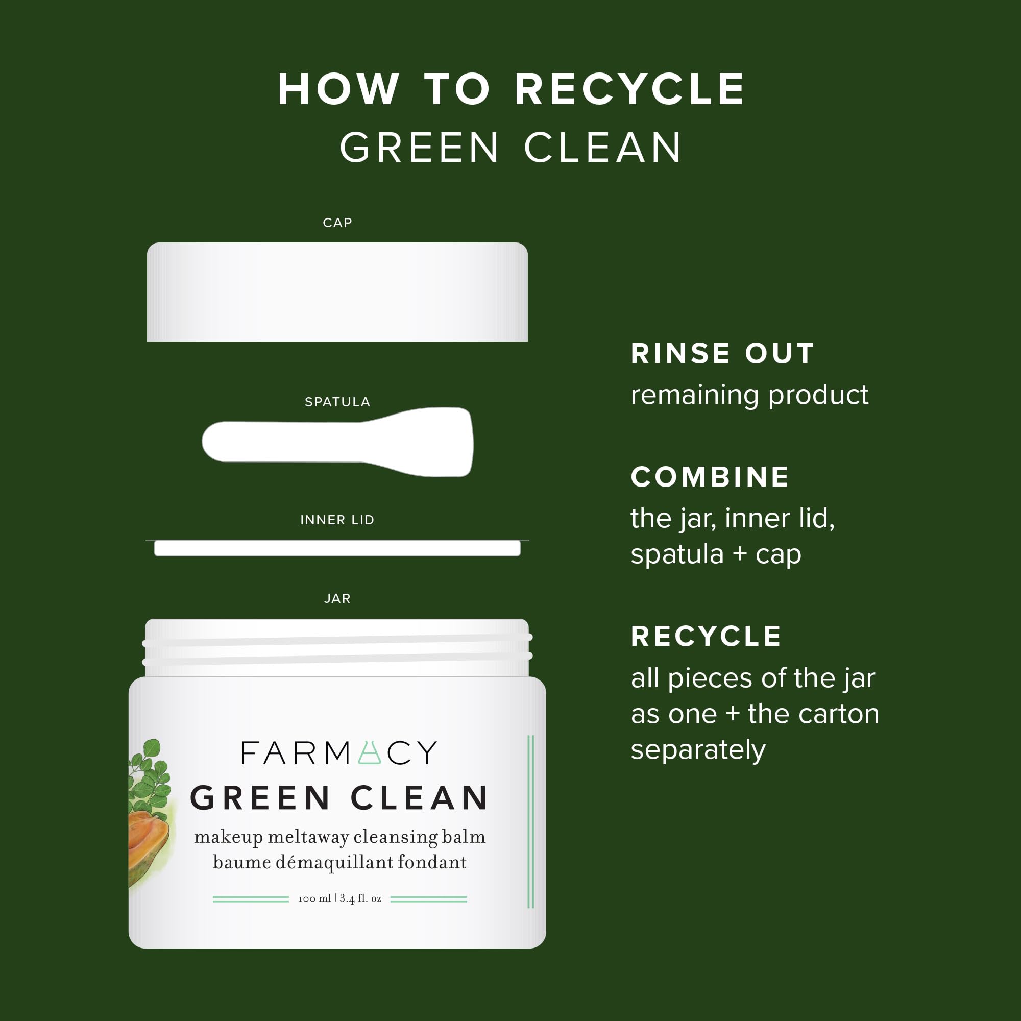 Farmacy recyclable packaging emphasizing eco-conscious beauty
