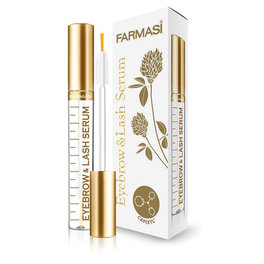Farmasi Eyebrow and Lash Serum bottle with dropper for precise application, promoting fuller lashes.
