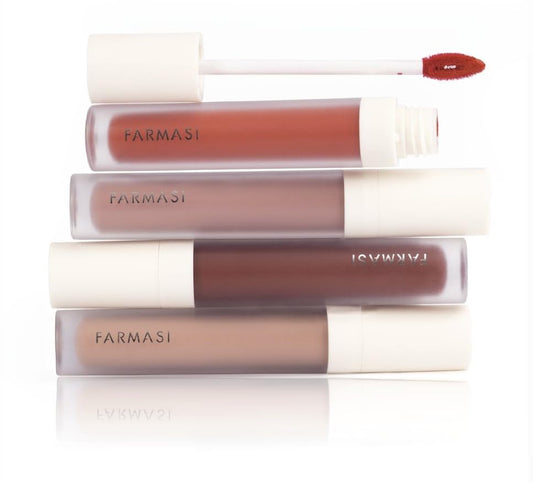 Farmasi Matte Liquid Lipstick swatch on skin showing rich pigment.