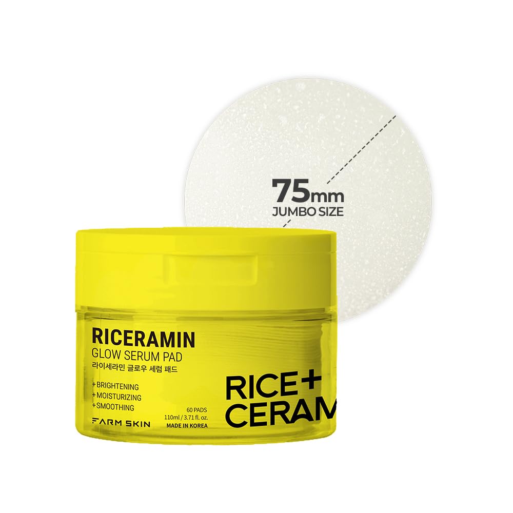 FARMSKIN Riceramide Glow Serum Pad pack shows hydration for radiant skin.