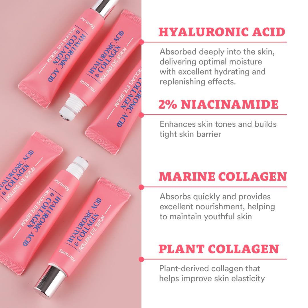 Farmstay Niacinamide and Collagen Eye Serum targets dark circles and supports skin elasticity.