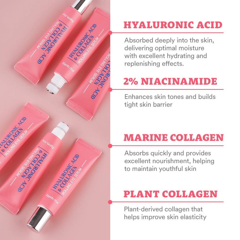 Farmstay Niacinamide and Collagen Eye Serum targets dark circles and supports skin elasticity.