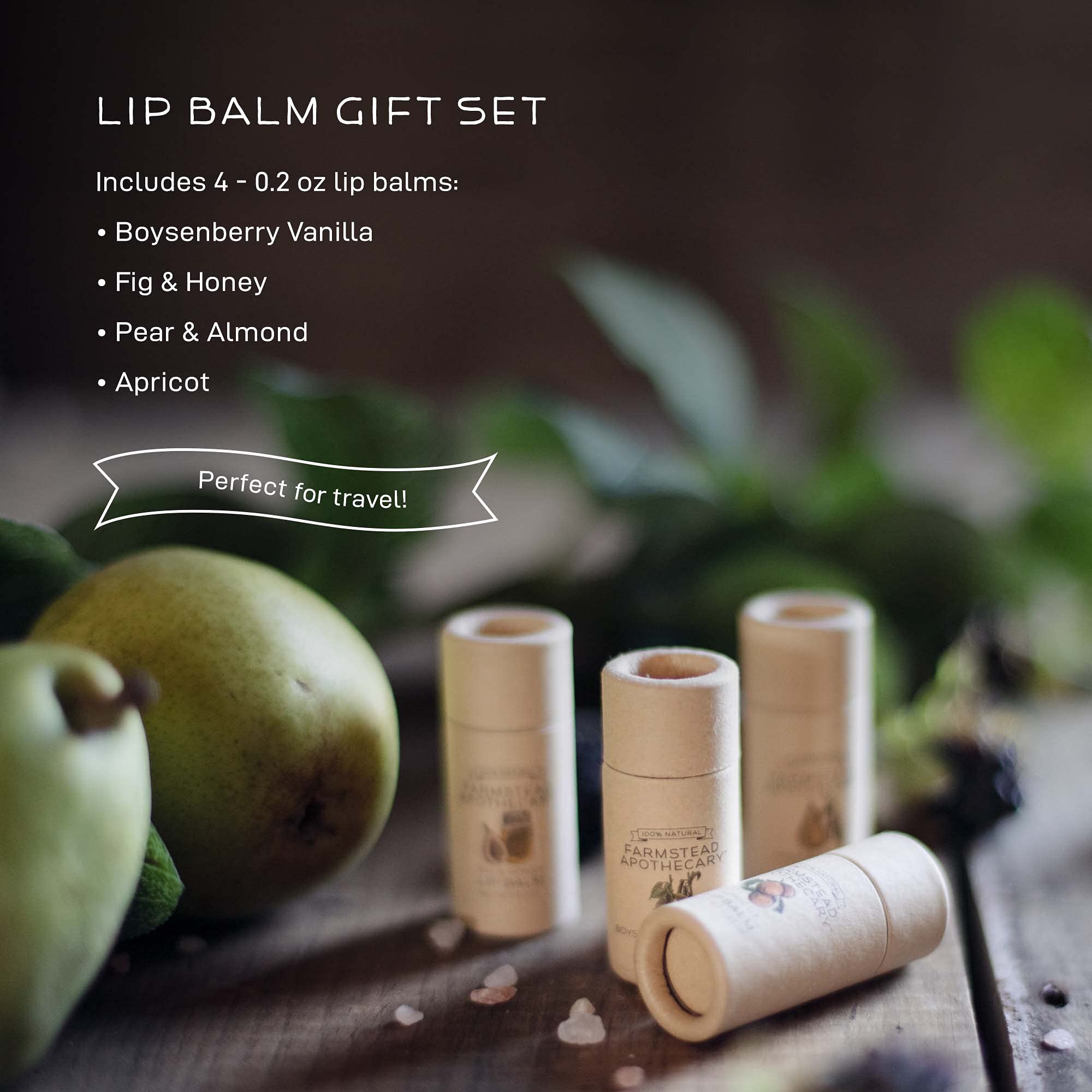Farmstead Apothecary Boysenberry Vanilla lip balm with fruity flavor and gentle hydration.