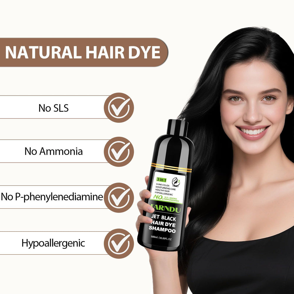 Farndu ammonia-free herbal color shampoo close-up bottle.