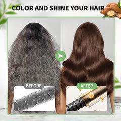 Farndu Brown Hair Dye Shampoo packaging box and bottle on neutral backdrop.