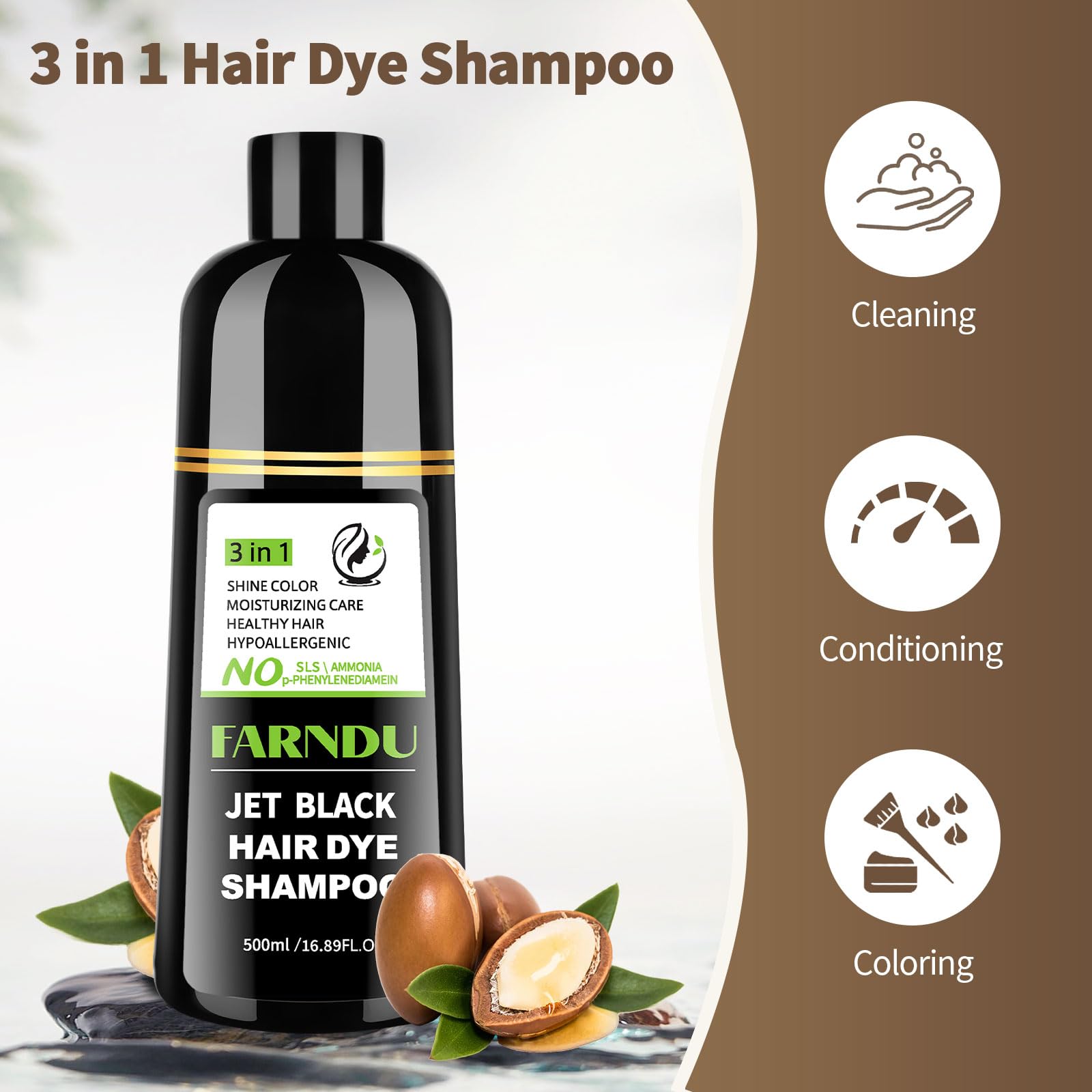 Farndu finished jet-black shine on hair.