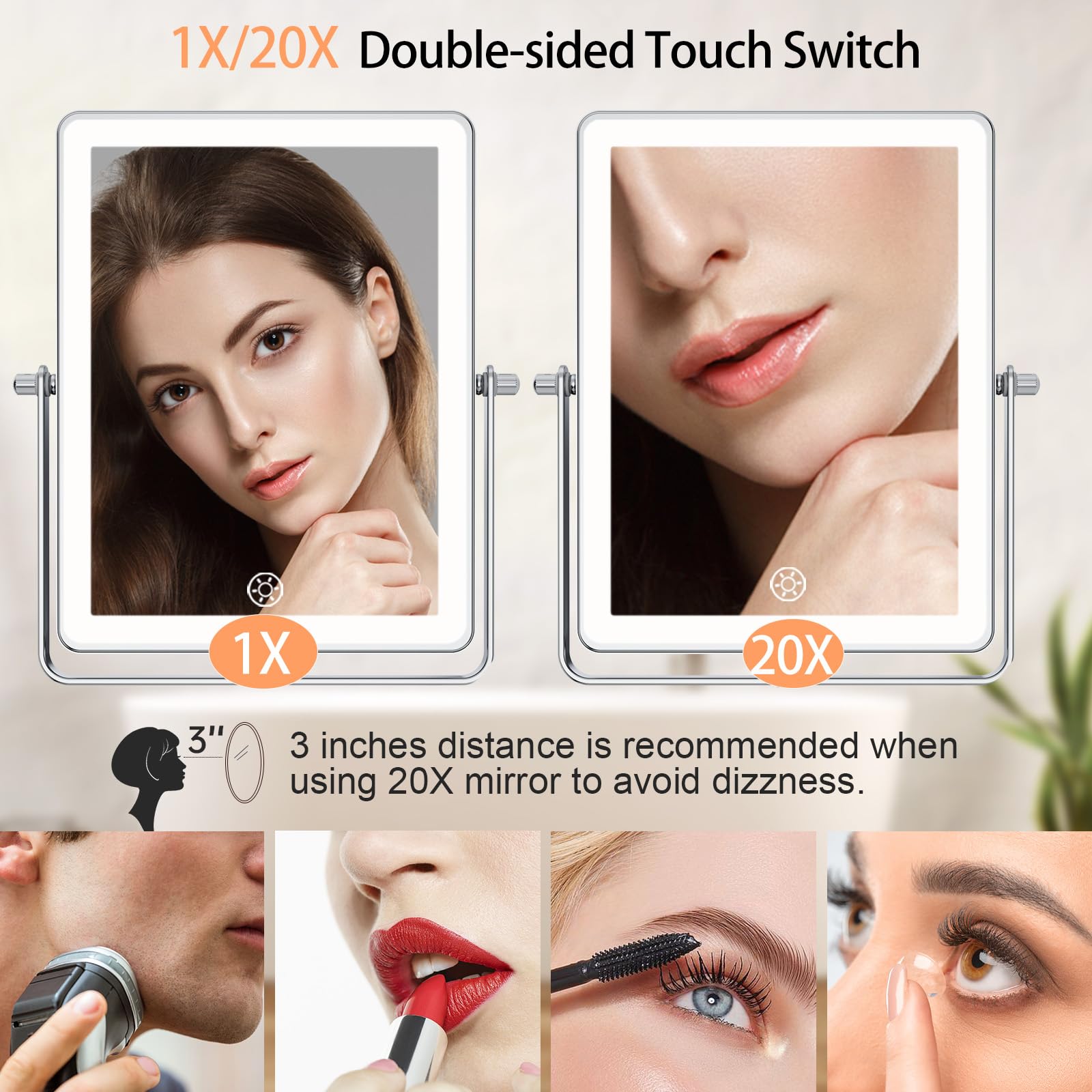 FASCINATE rechargeable wall mirror with 5000mAh battery