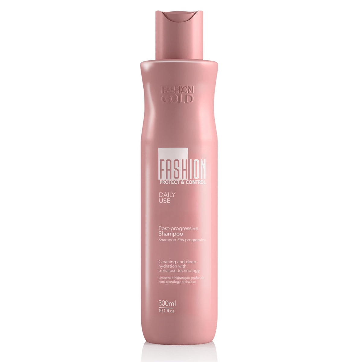Fashion Gold Shampoo bottle front reveals branded packaging for sleek styling