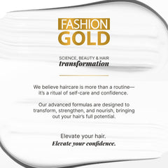 Fashion Gold Shampoo color-safe claim beside vibrant hair color swatches