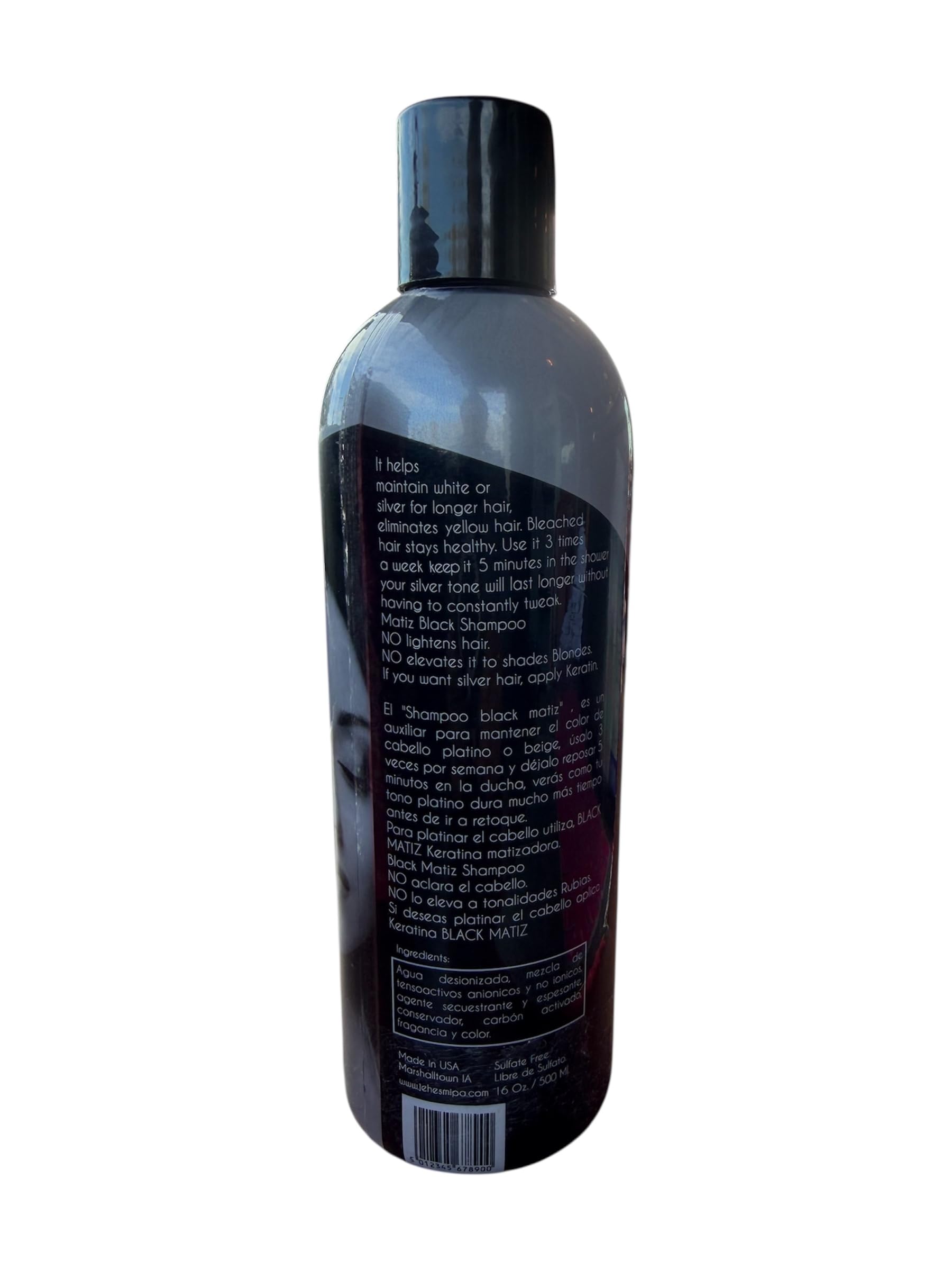 Label on Keratina Matiz jar showing professional formula for color-treated hair
