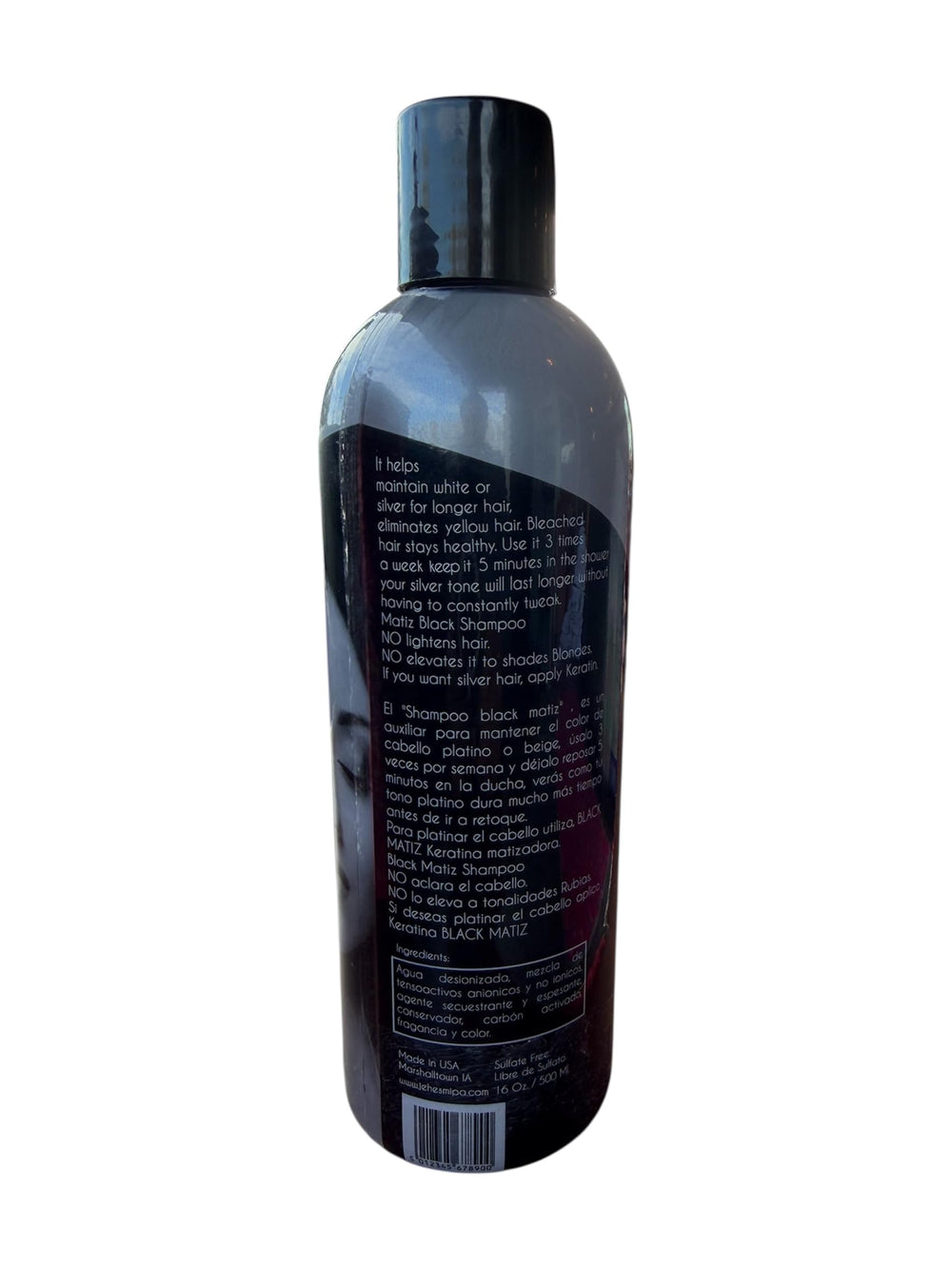 Label on Keratina Matiz jar showing professional formula for color-treated hair