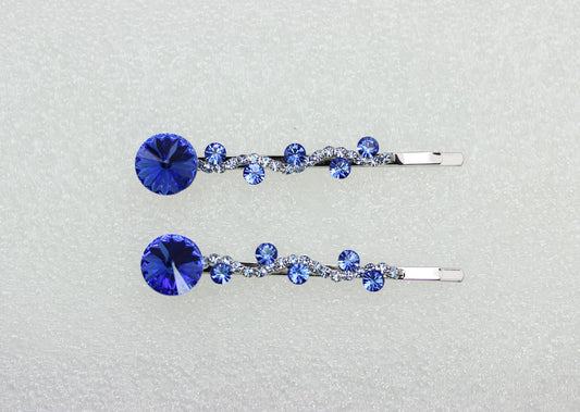 Faship blue sapphire crystal hair clip close-up showing shimmering detail