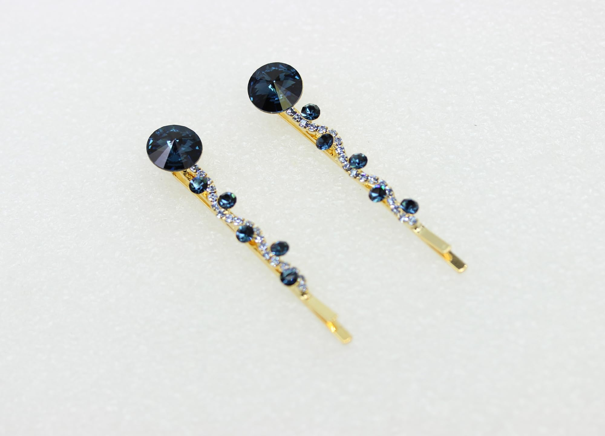 Faship bridal bridesmaid hair clip with blue crystals enhances formal hairstyles