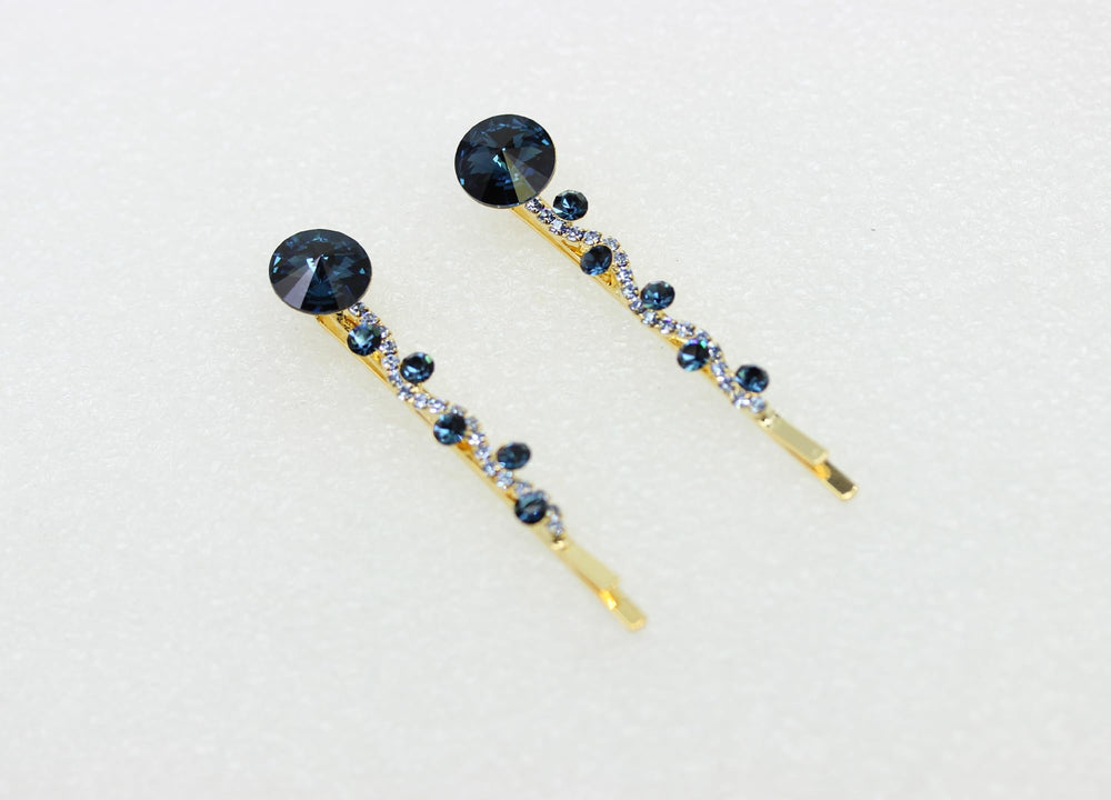 Faship bridal bridesmaid hair clip with blue crystals enhances formal hairstyles