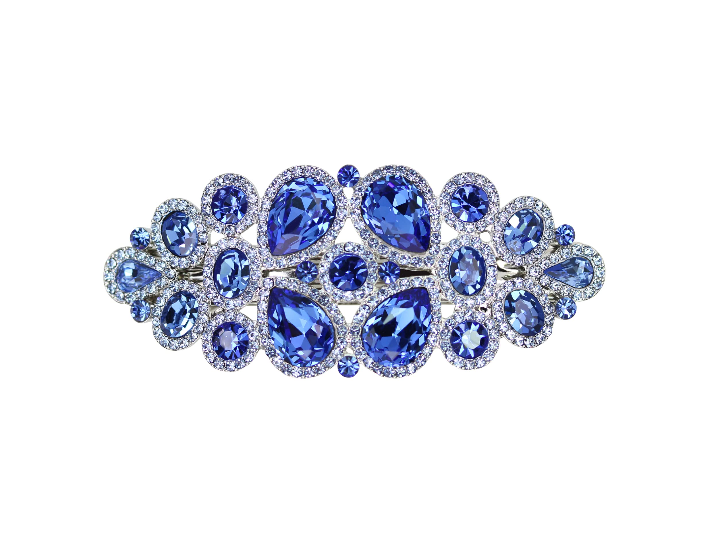 Faship gorgeous blue rhinestone floral barrette clip adds bridal sparkle.