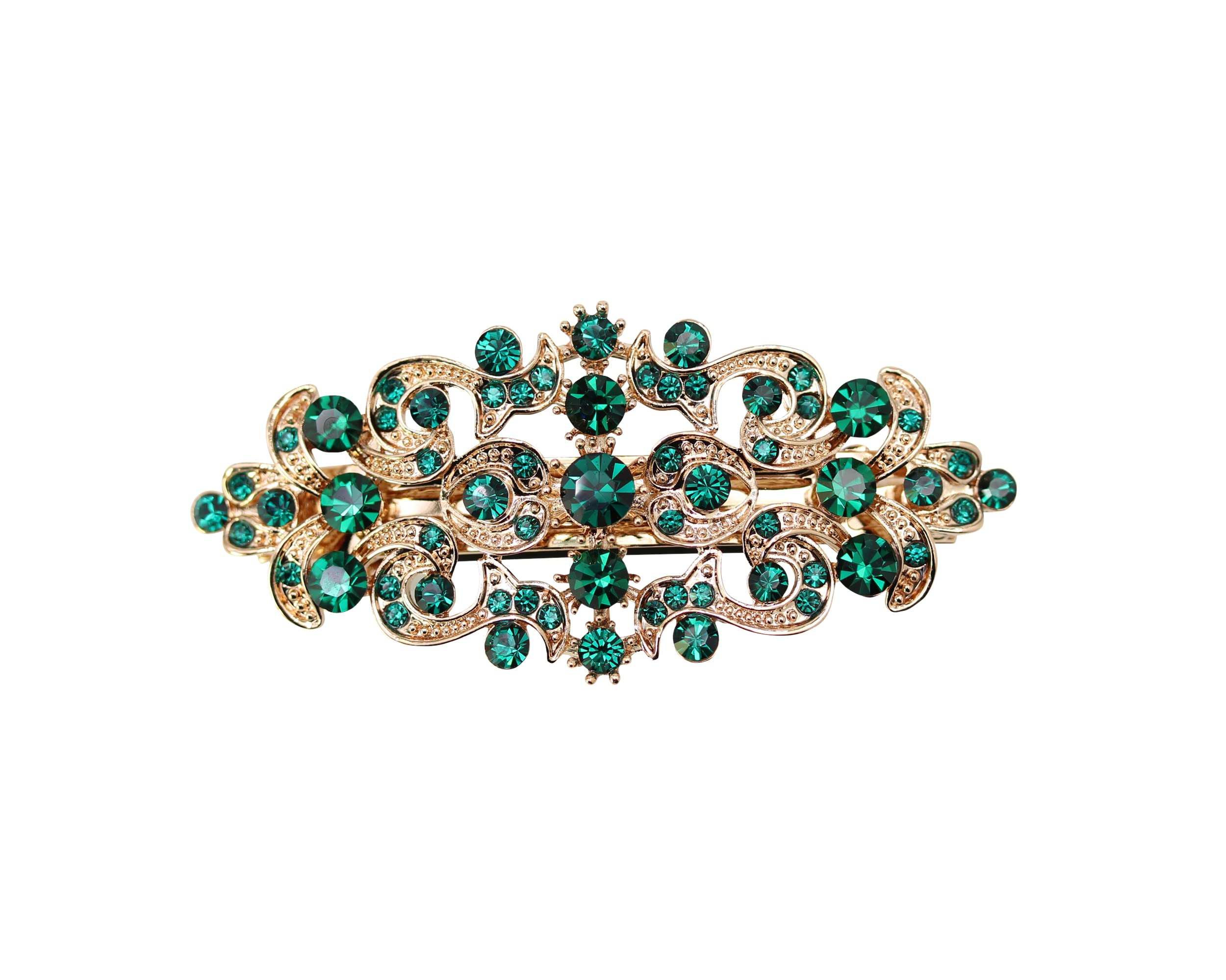 Faship Gorgeous Green Rhinestone Barrette front view for bridal sparkle