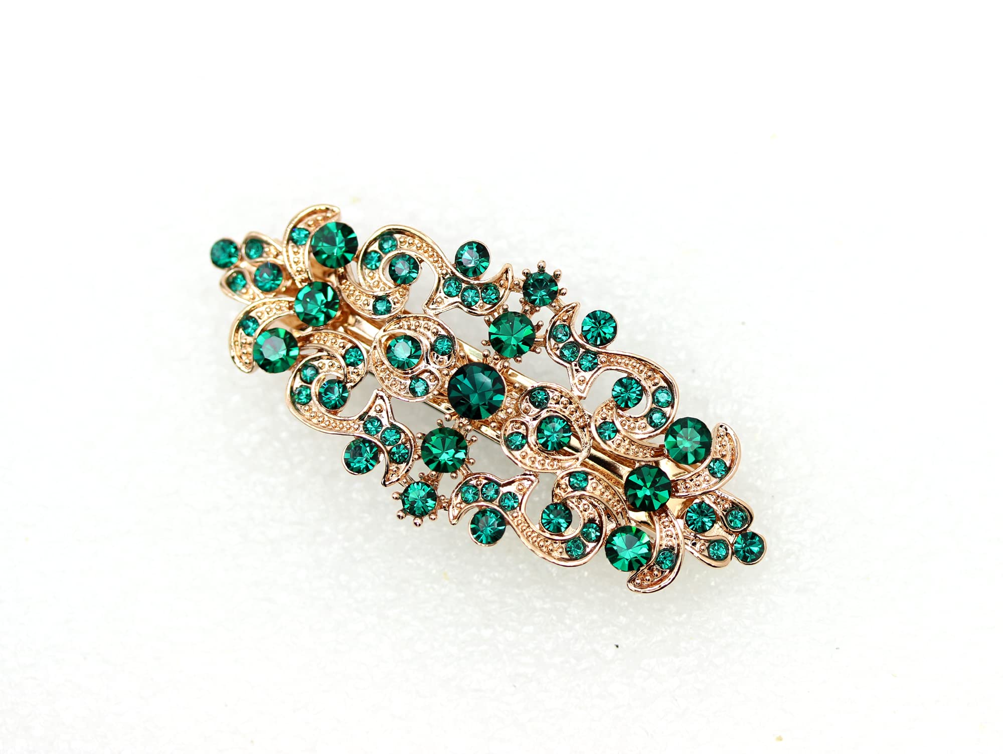 Faship Gorgeous Green Rhinestone Barrette worn in an elegant updo