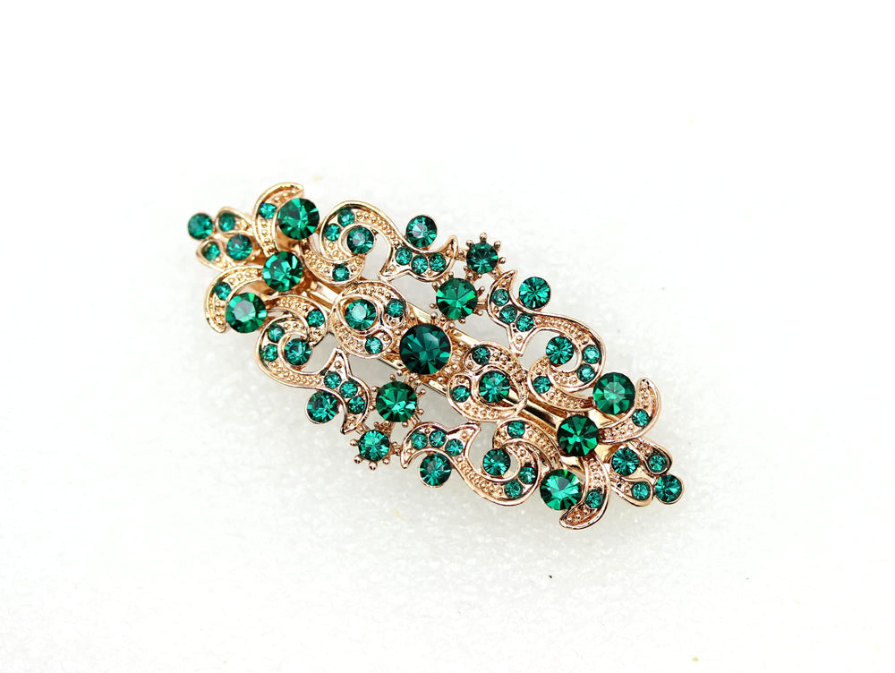 Faship Gorgeous Green Rhinestone Barrette worn in an elegant updo