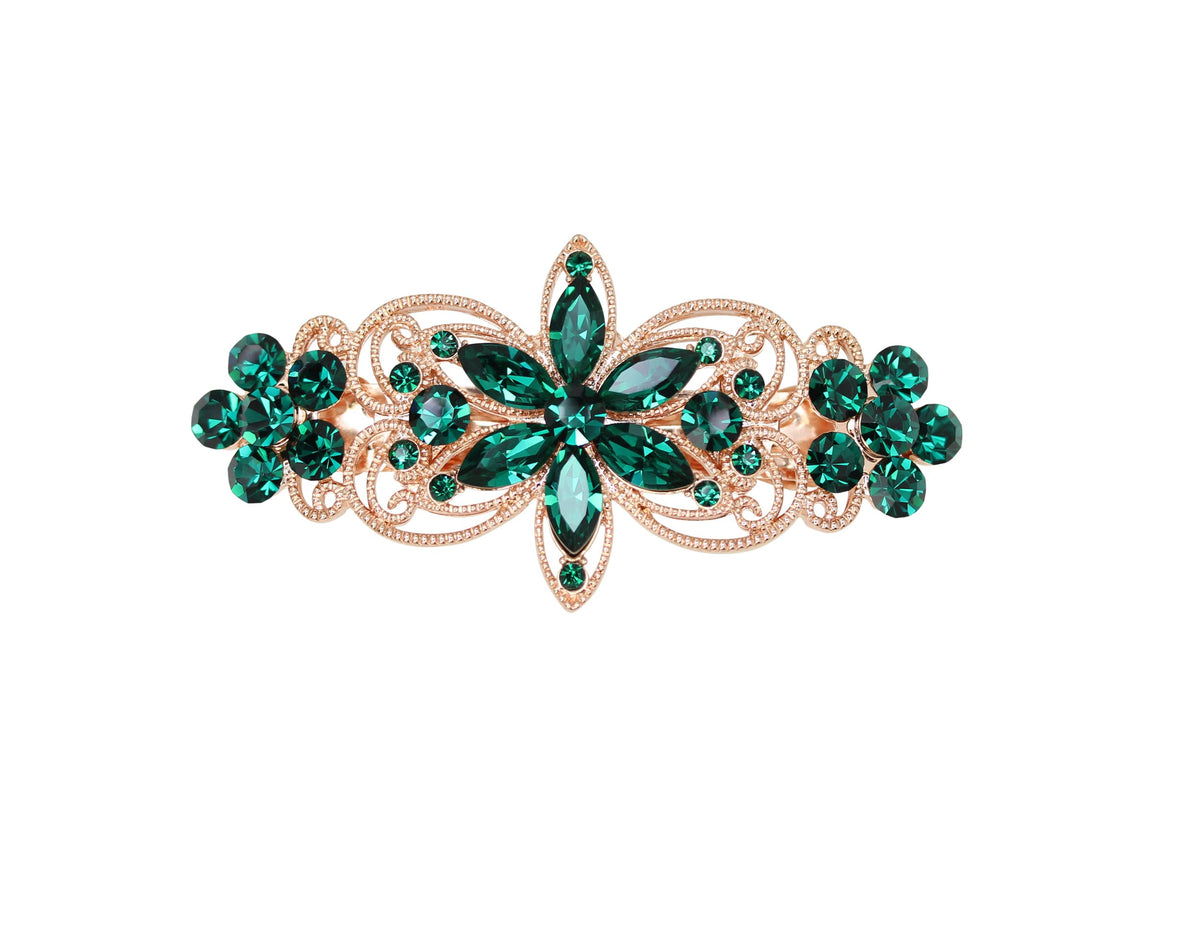 Faship Gorgeous green rhinestone flora barrette clip adds bridal sparkle.