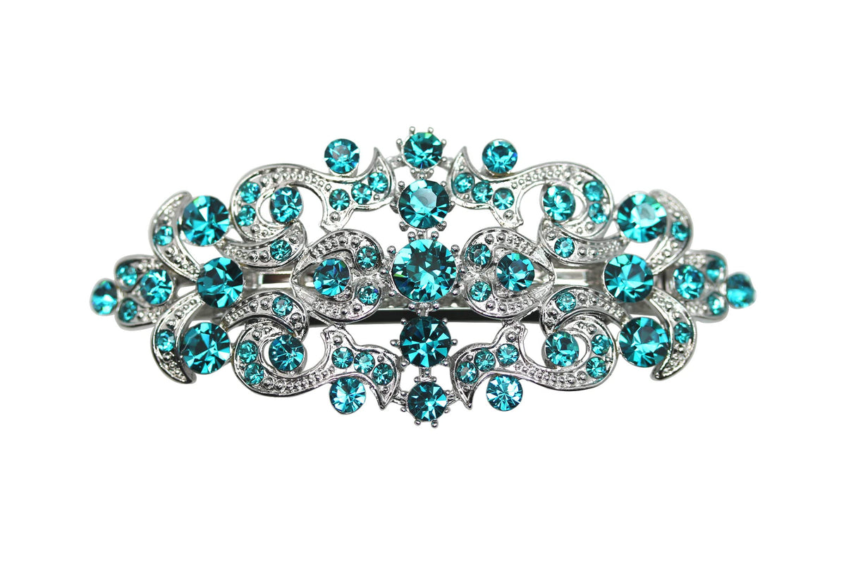 Faship Malibu blue-teal rhinestone barrette adds bridal sparkle and secure hold.