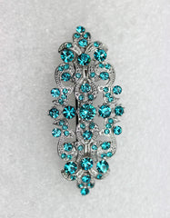 Faship Malibu blue-teal barrette side view with crystal details for elegant updos.