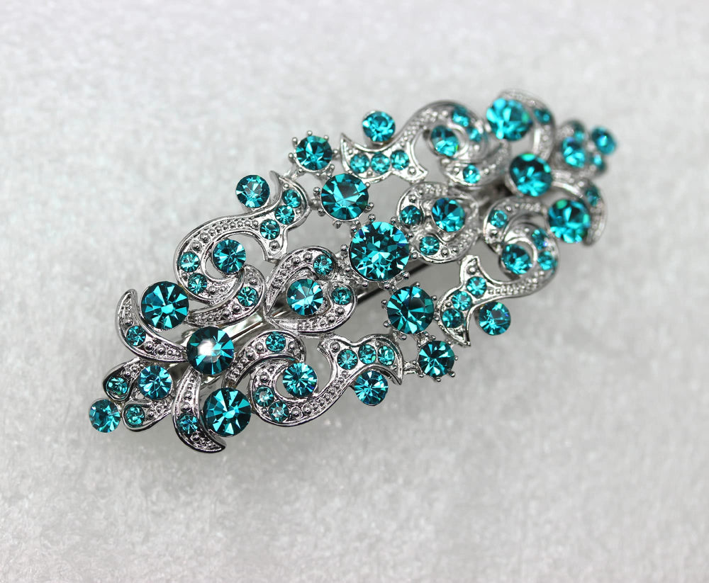 Faship Malibu blue-teal barrette suits wedding hairstyles beautifully.