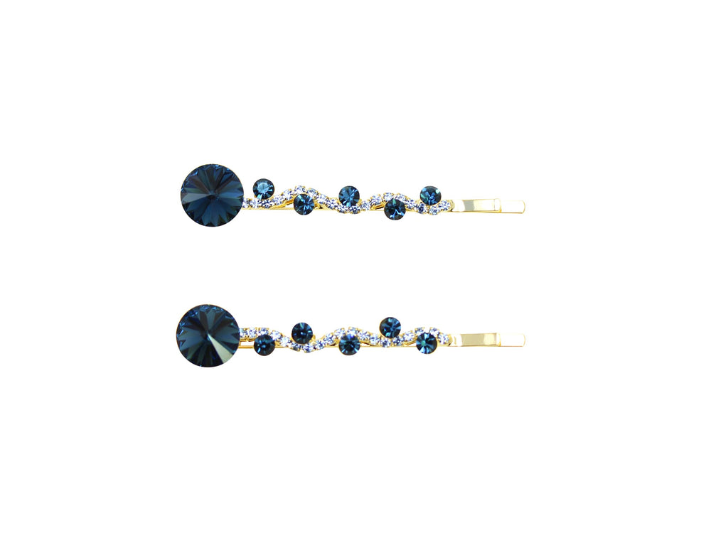 Faship navy blue rhinestone floral hair clip 2pc adds bridal sparkle to updos