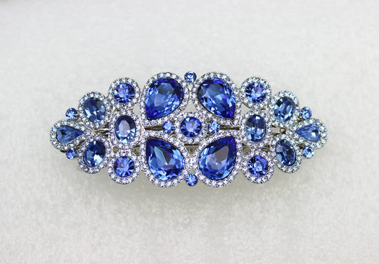 Faship sapphire crystal flower barrette closeup highlights intricate sparkle.
