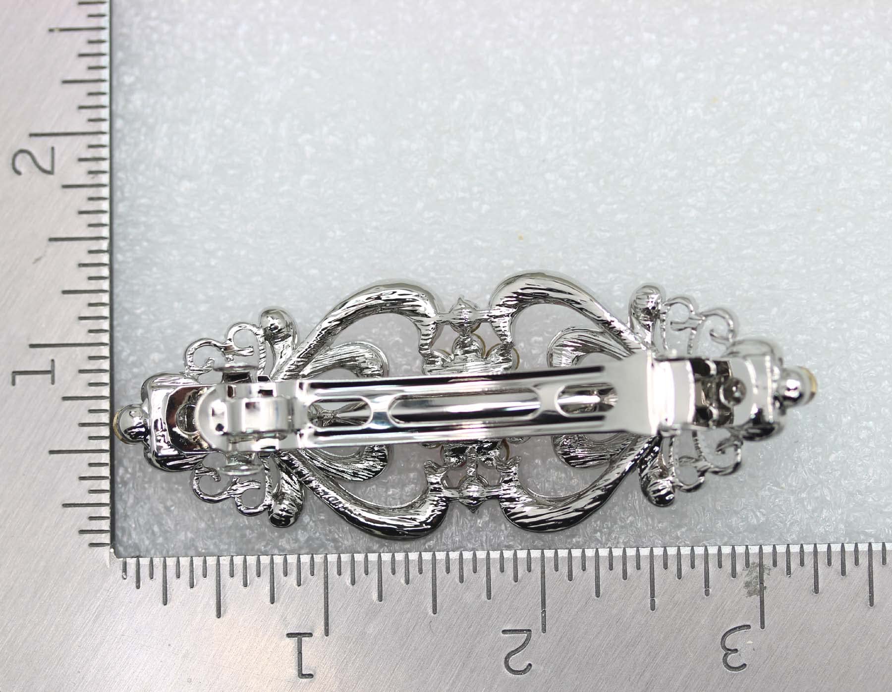 Faship teal rhinestone floral barrette ideal for prom and celebrations