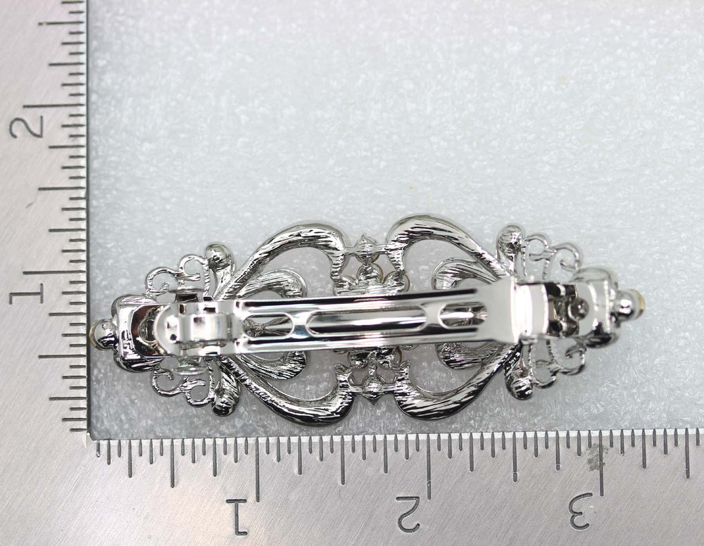 Faship teal rhinestone floral barrette ideal for prom and celebrations