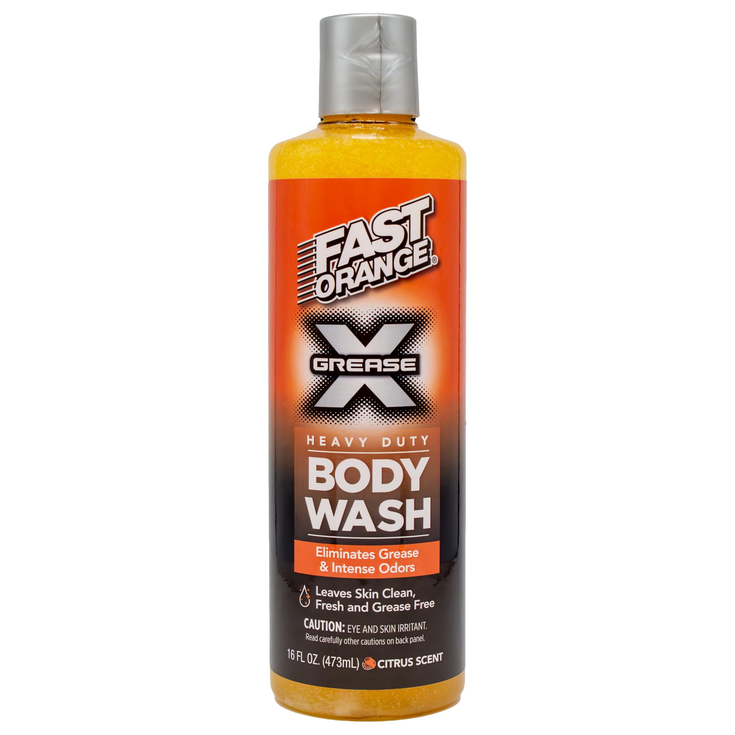 Fast Orange Grease X Body Wash bottle with citrus scent for grime removal