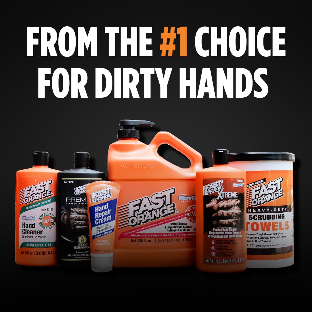 Fast Orange Hand Repair Cream shown in a toolbox-ready package for busy days
