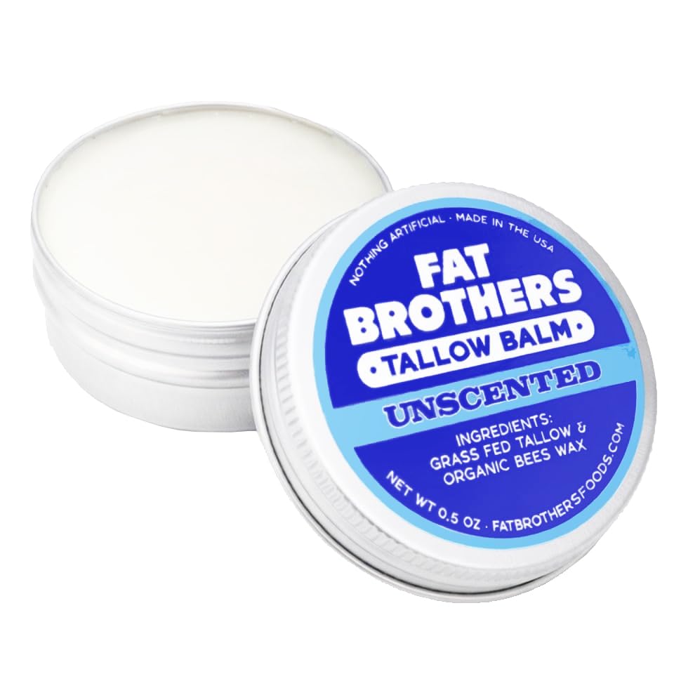 Fat Brothers Tallow Balm two-ingredient formula highlights simple, fragrance-free lip care.