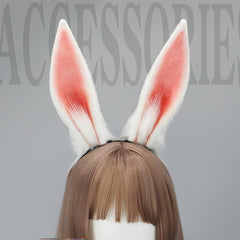 Faylay rabbit ears headband worn for cosplay, showing realistic design.