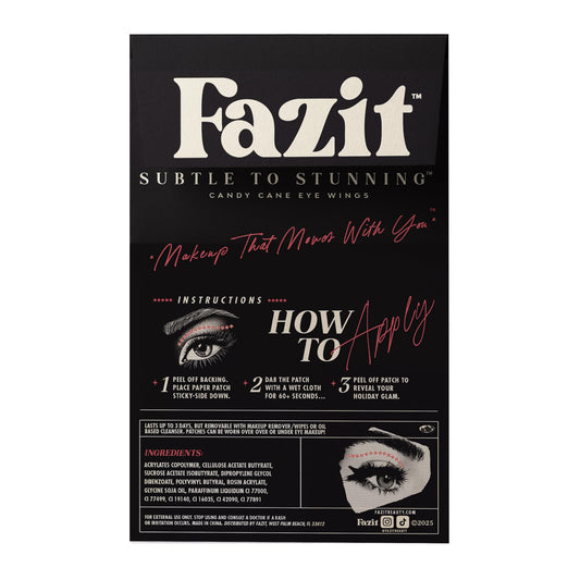 Fazit candy cane eye wing patches are waterproof for long-lasting sparkle.