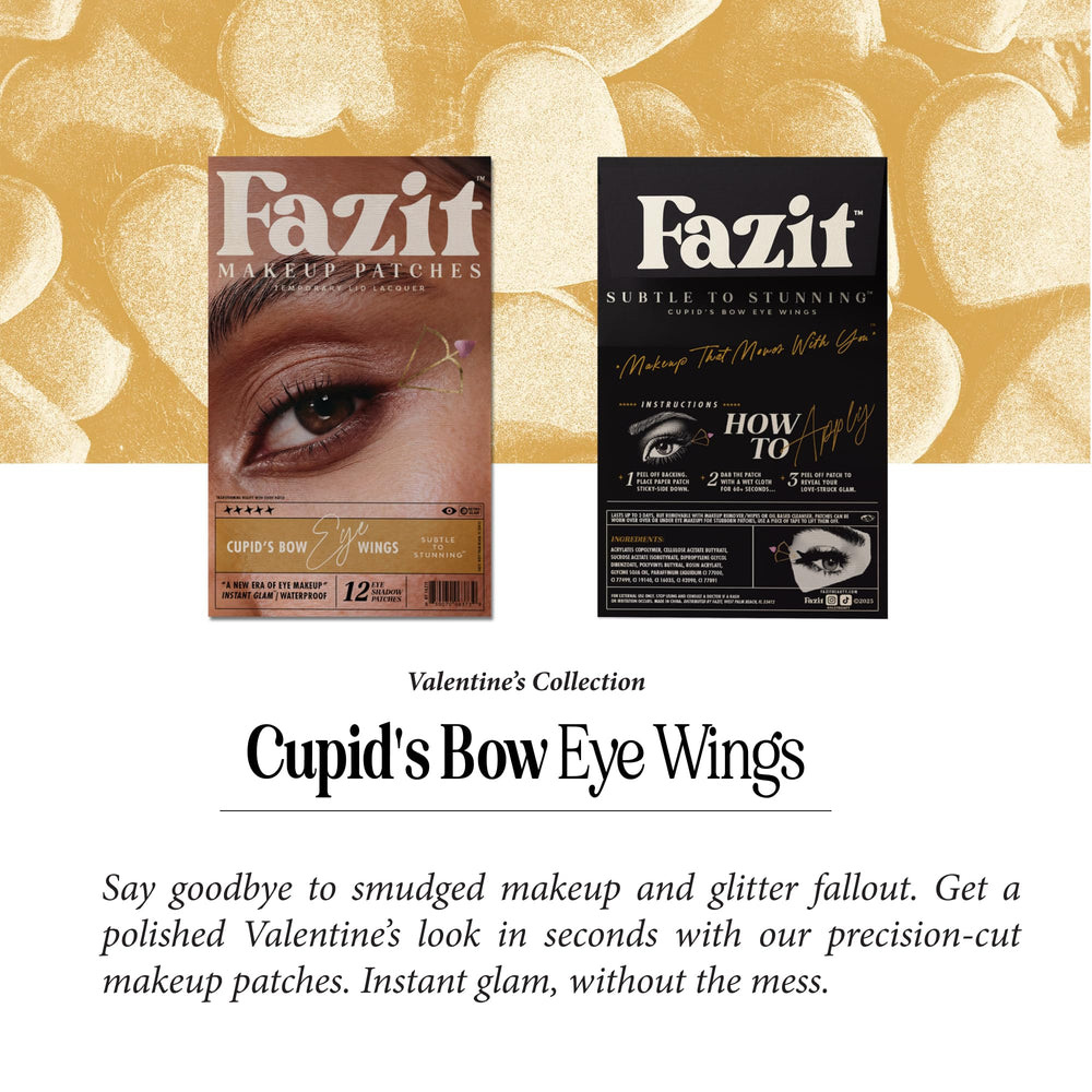 Fazit Cupid Bow Eye Wings patches add whimsical sparkle to looks.