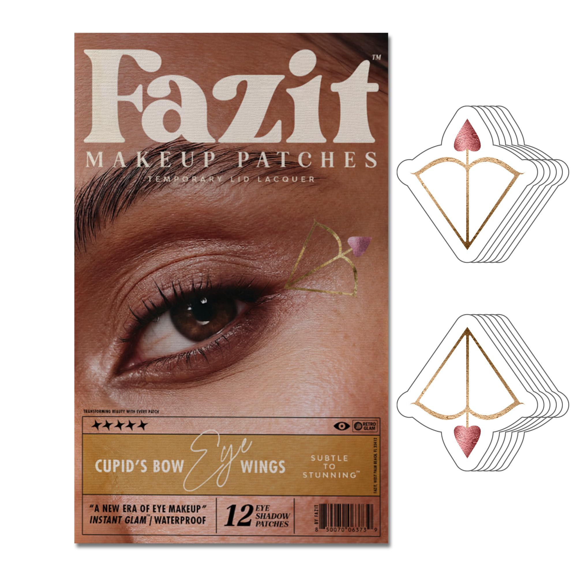 Fazit Cupid Bow Eye Wings patches packaging for quick glam prep.
