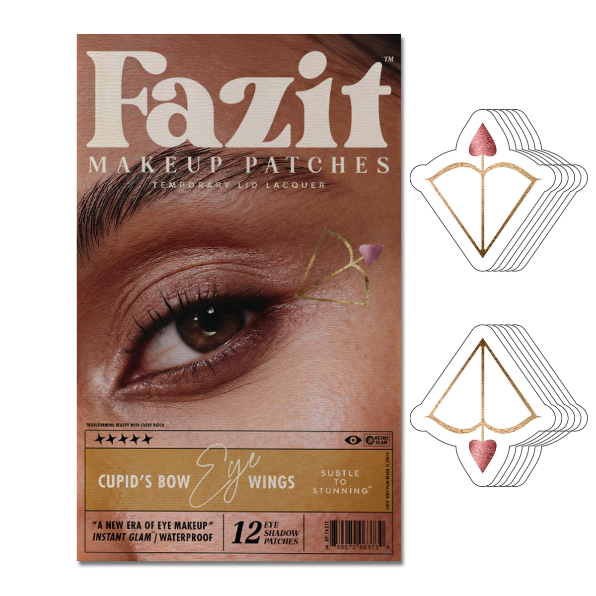 Fazit Cupid Bow Eye Wings patches packaging for quick glam prep.