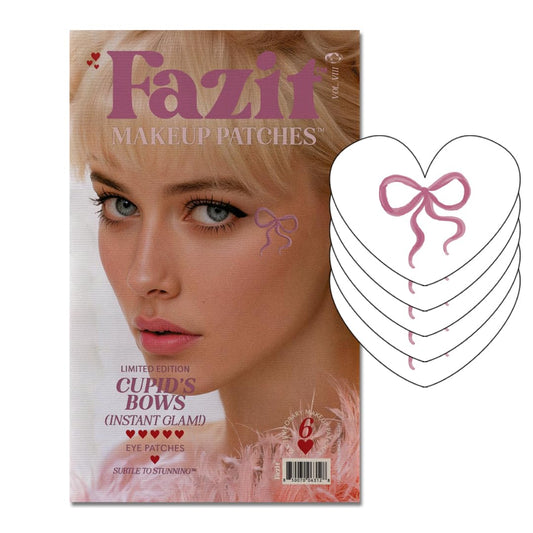 Fazit Cupid's Bow patch glow-on close-up showing glitter detail and skin-friendly adhesion.