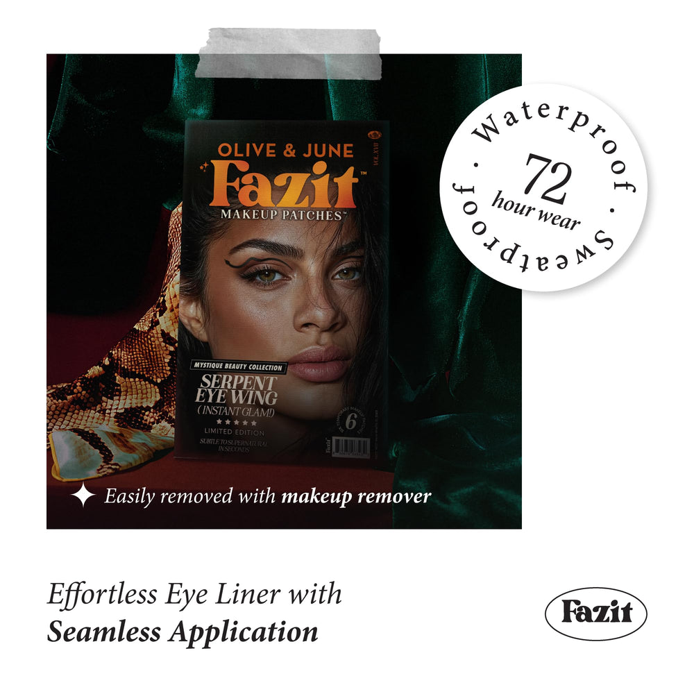 Fazit easy apply serpent eye patches deliver quick, effortless glamour.