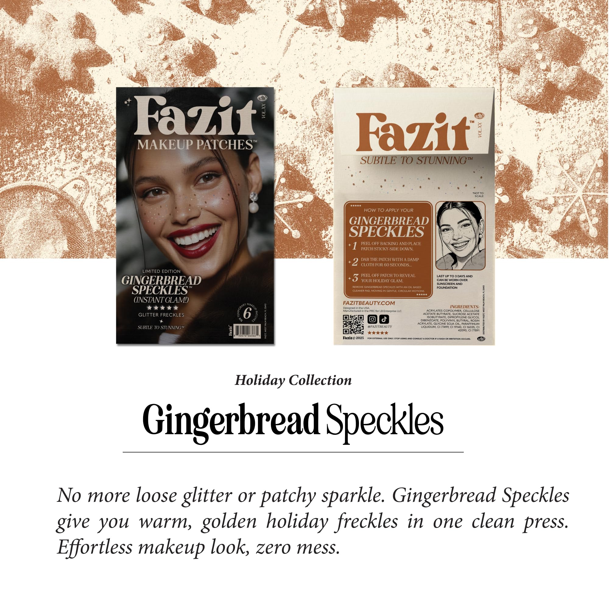 Fazit festival-ready speckles patch adds whimsy for concerts and beach days.