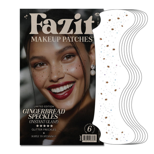 Fazit Gingerbread Speckles patch close-up showing skin-safe glitter glow.